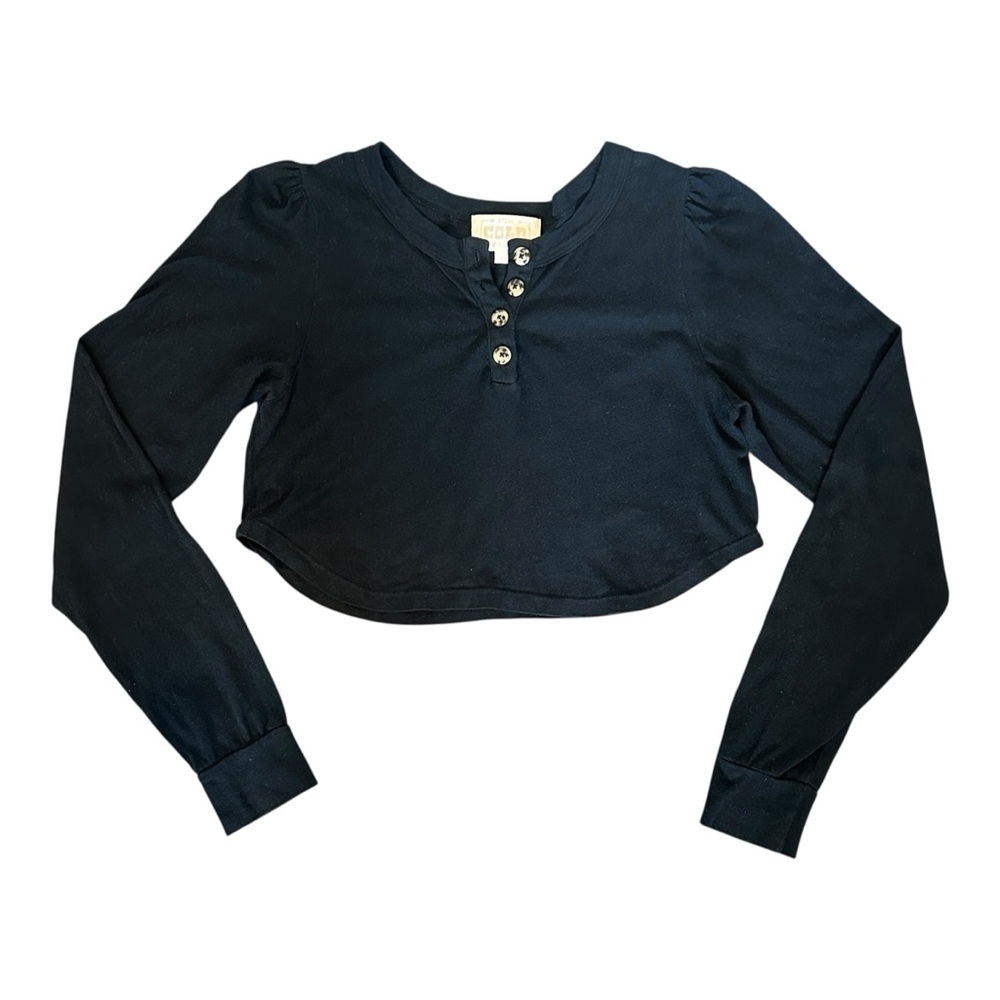 Stone Cold Fox Long Sleeve Cropped Cotton Henley Tee in Black Women’s 0 (XS/S)